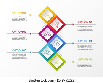 Layout of rhombus infographic with business icons. Vector.