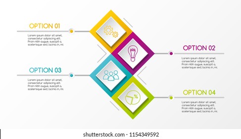 Layout of rhombus infographic with business icons. Vector.