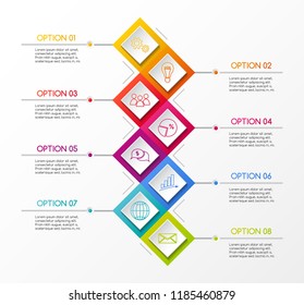 Layout of rhombus infographic with business icons. Vector.