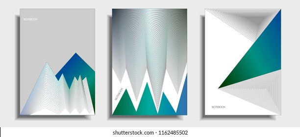 Layout set for book covers, albums, notebooks, reports, placards, brochures, flyers, banners. Geometric theme.