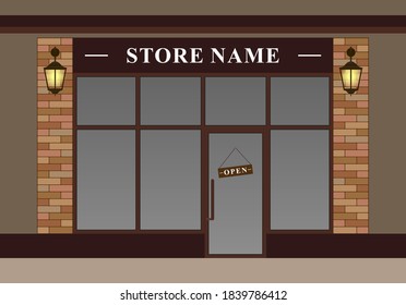 THE LAYOUT OF THE SHOP WINDOW WITH LARGE TRANSPARENT WINDOWS IN VECTOR