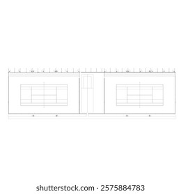 layout sketch of a simple tennis court with simple stands