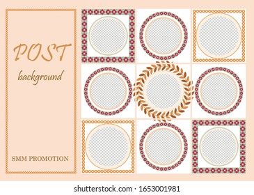 Layout for social networks. Set of stories and post frame templates. Design background for banner. Vector cover. Mock up for personal blog or shop. Layout for promotion. Stylish flowers.