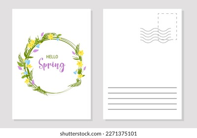The layout of the spring postcard.Template. Vertical. Vector flat illustration.