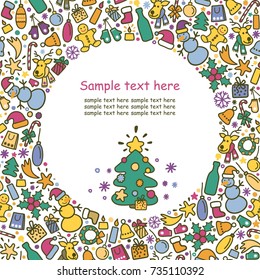 Layout square cards with New Year background from celebratory symbols