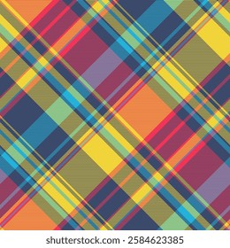 Layout tartan vector background, cute textile plaid texture. Irish pattern seamless fabric check in blue and yellow colors palette.