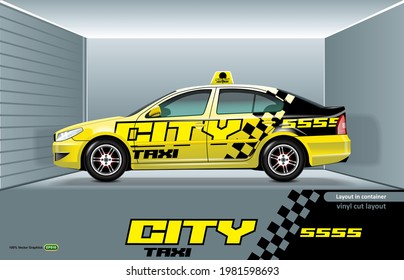 Layout taxi car sedan with a design on the sides, ready for vinyl cutting.