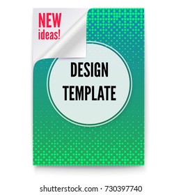 Layout template in A4 size, business brochure, flyer design. Paper poster with creative idea and curved corner on white background. Green sheet of paper with the folded corner, 3D illustration