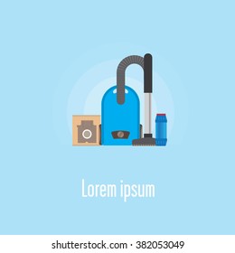 Layout Template about cleaning. Layout with different objects inside. Vacuum replacement bag and other objects.