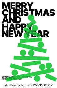 Layout template with abstract Christmas tree for poster, banner, Christmas party invite. Happy New Year and Merry Christmas. Christmas tree made of geometric shapes. 