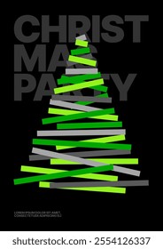 Layout template with abstract Christmas tree for greeting card, poster, banner, Christmas party invite. Happy New Year and Merry Christmas. Christmas tree made of geometric shapes. 