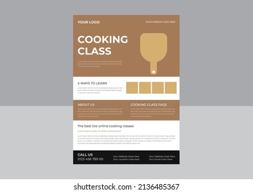 Layout template for cooking classes flyer, Young chef woman holding kitchen item and showing gesture delicious, cooking class flyer design. online cooking class poster leaflet design.