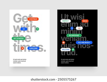 Plantilla de diseño con Formas geométricas y parches y2k, etiquetas, etiquetas, pegatinas para flyer, póster, portada, folleto o Anuncio. 