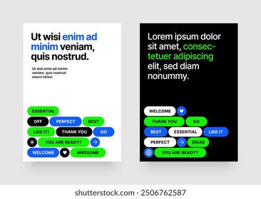 Plantilla de diseño con Formas geométricas y parches y2k, etiquetas, etiquetas, pegatinas para flyer, póster, portada, folleto o Anuncio. 