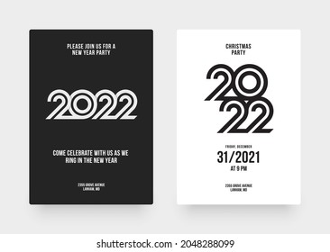 Plantilla de diseño para Feliz Año Nuevo 2022 y Feliz Navidad. Ilustración vectorial para volante, pancarta o tarjeta de invitación.