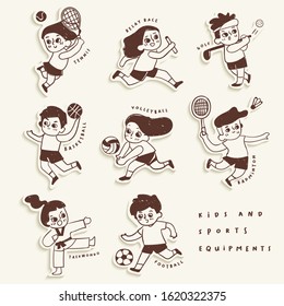 Layout template with kids playing sports : Vector Illustration