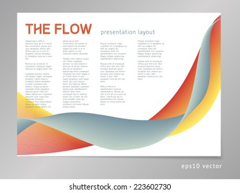 Layout template: landscape orientation modern colorful smooth shapes for brochure cover page or presentation slide design.