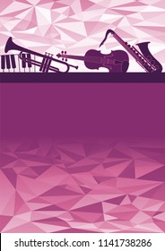 Layout template with Musical instruments and triangle background. EPS10 Vector