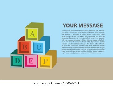 Layout of toy blocks in different colors with area for own text. Vector illustration.