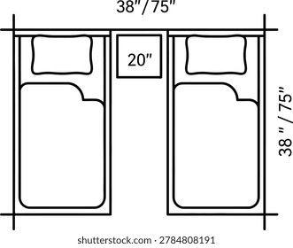 Layout of two twin beds with dimensions and night table furniture interior dimensions nightstand