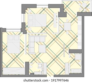  disposición de un apartamento de dos habitaciones. Proyecto de construcción y dibujo arquitectónico 