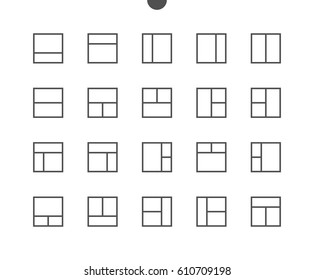 Layout UI Pixel Perfect Well-crafted Vector Thin Line Icons 48x48 Ready for 24x24 Grid for Web Graphics and Apps with Editable Stroke. Simple Minimal Pictogram Part 1-6