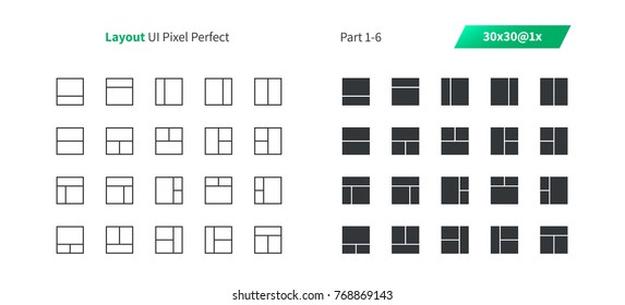 Layout UI Pixel Perfect Well-crafted Vector Thin Line And Solid Icons 30 1x Grid for Web Graphics and Apps. Simple Minimal Pictogram Part 1-6