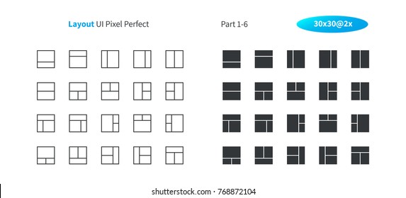 Layout UI Pixel Perfect Well-crafted Vector Thin Line And Solid Icons 30 2x Grid for Web Graphics and Apps. Simple Minimal Pictogram Part 1-6