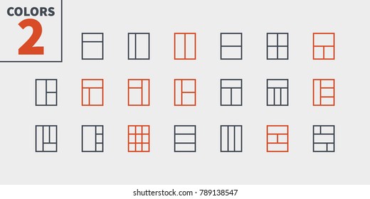 Layout UI Pixel Perfect Well-crafted Vector Thin Line Icons 48x48 Ready for 24x24 Grid for Web Graphics and Apps with Editable Stroke. Simple Minimal Pictogram Part 5-6
