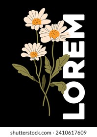 Layout vector flowers illustration, white flowers, modern art, art deco, flowers, colors.