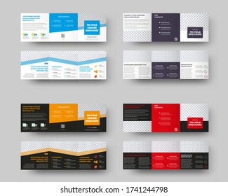 Layout of a vector square booklet, with color accents, place for photo, white and black tri-fold with realistic shadows for presentation design. Business brochure template with abstract pattern