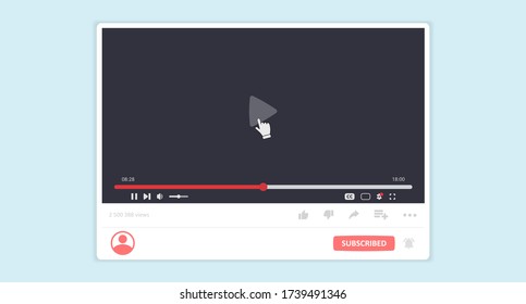 Layout of the video player interface. Desktop video player with interface and control elements, isolated on a light background. Vector illustration