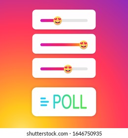  Layout of a web slider emoji smile and poll sticker. Poll, contest. Templates web icons. Mockup elements stories, app, ui. Social media Instagram concept. Vector illustration. EPS 10