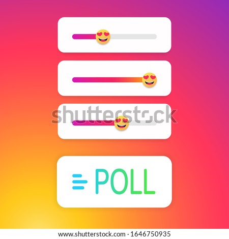  Layout of a web slider emoji smile and poll sticker. Poll, contest. Templates web icons. Mockup elements stories, app, ui. Social media Instagram concept. Vector illustration. EPS 10