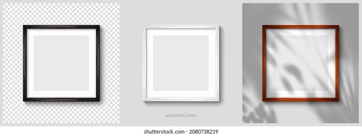 Diseño de marcos de imagen de madera Color negro, blanco y marrón. Ilustración vectorial realista	