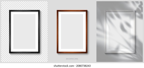 Layout of wooden picture frames Black, White, brown colors. Realistic vector illustration	