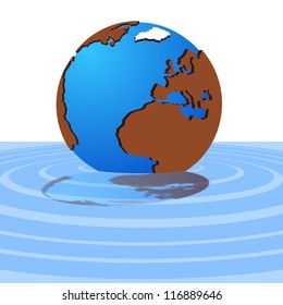 Layout of the world and its reflection in the water. The illustration on a white background in the EPS-10 format.