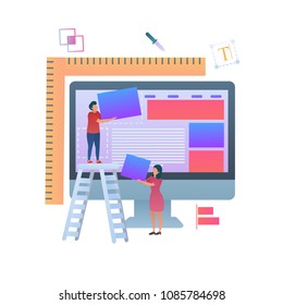 Layouting Web, Building a Web Concept. Flat Vector Illustration