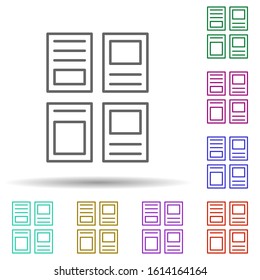 Layouts, files, editing all documents multi color style icon. Simple thin line, outline vector of editorial design icons for ui and ux, website or mobile application