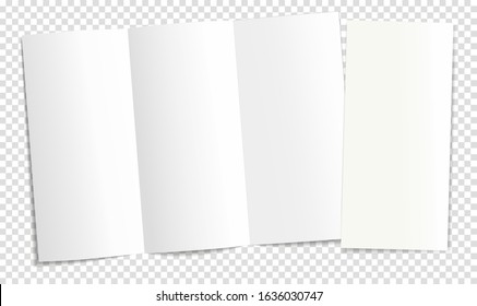 Layouts of an open and closed three-page booklet, notebook, brochure, magazine, book. Transparent background. 3d vector illustration for your design.