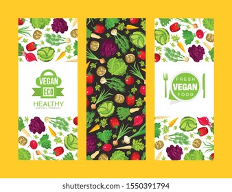 Layouts for a vegetarian menu. Vector illustration on a yellow background.