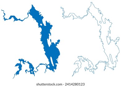 Lazaro Cardenas Lake (Mexico, United Mexican States) map vector illustration, scribble sketch Reservoir Presa Lázaro Cárdenas or El Palmito Dam map