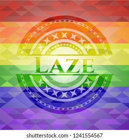 Laze emblem on mosaic background with the colors of the LGBT flag
