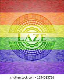 Laze emblem on mosaic background with the colors of the LGBT flag