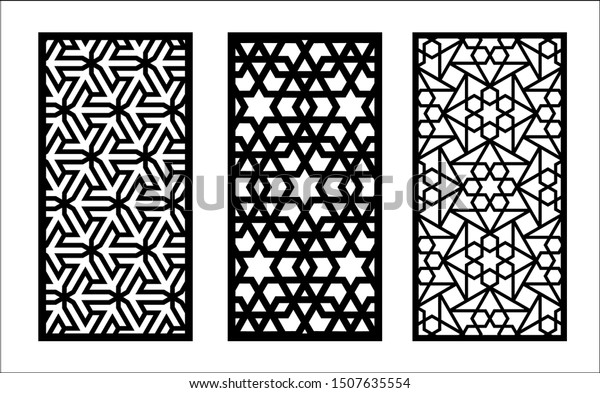 Lazer islamic pattern. Set of decorative vector\
panels for lazer cutting. Template for interior partition in\
islamic style. Ratio 1:2