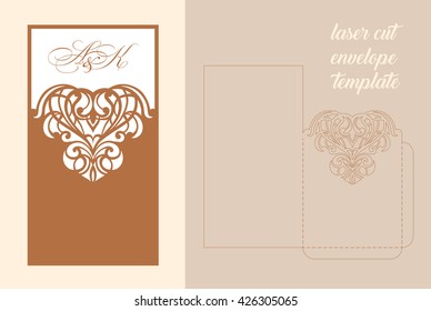  Plantilla de invitación de boda vectorial de corte Lazercut. Sobre de invitación de matrimonio para corte láser. Folds de la puerta de encaje.Vector de corte flojo.