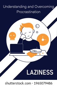 Laziness brochure icon.Postpone unpleasant tasks for later.Delay. Lazy person template.Flyer, magazine, poster,book cover,booklet.Procrastination infographic concept.Layout illustration page with icon
