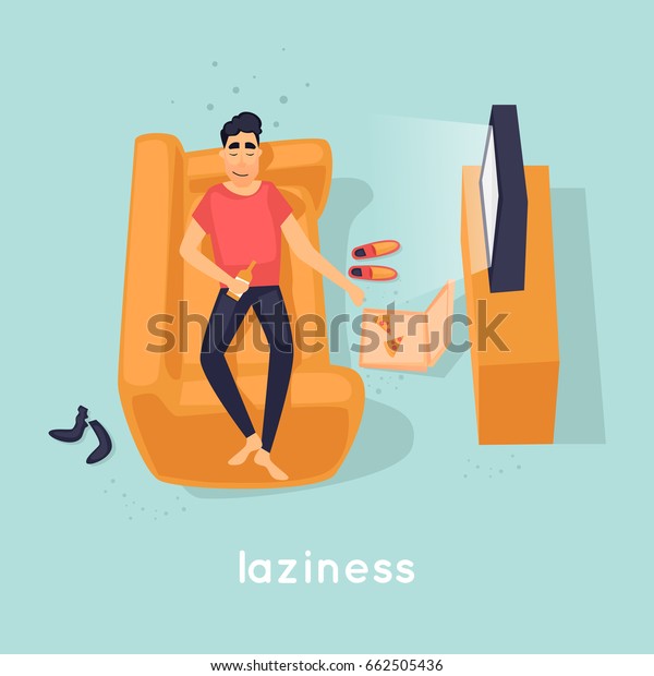 Laziness Typ Liegt Auf Dem Sofa Flache Stock Vektorgrafik Lizenzfrei