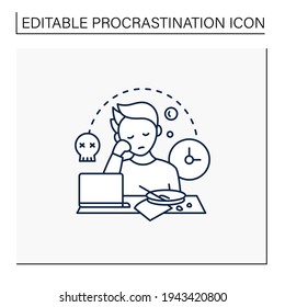 Laziness line icon.Postpone unpleasant tasks for later.Delay. Lazy person. Procrastination concept. Isolated vector illustration.Editable stroke