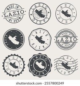 Lazio, Italy Set of Stamps. Country Travel Marks. Made In Product. Design Seals Old Style Insignia.